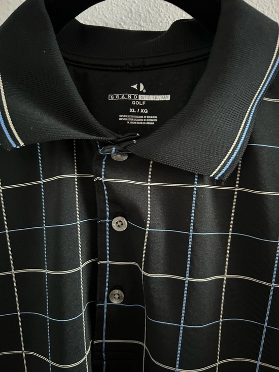 Grand Slam Black Polo with Blue and White Windowpane - Picture 2 of 4